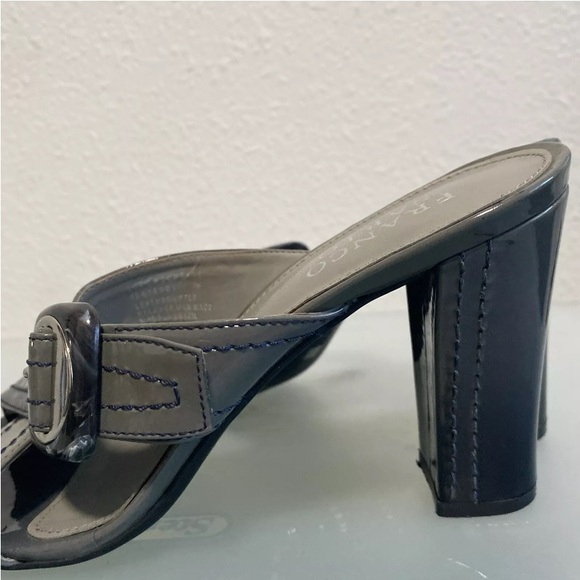 Franco Sarto Sandals Heel Open Toe Slide Sz 7M Leather Buckle Black Gray - Picture 7 of 11